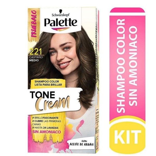 Palette Tone cream Shampoo sin Amoniaco color 221 Castaño medio Kit X